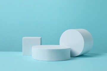 White podiums on a blue background