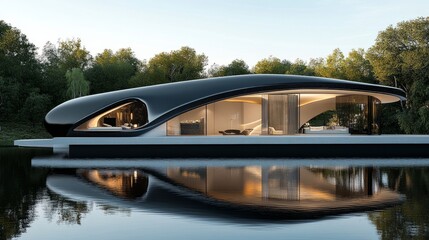 Sleek villa with a cantilevered infinity-edge pool, aerodynamic curved lines, and an open-concept glass living space