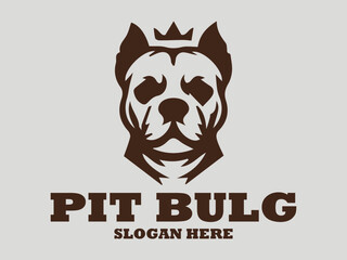 Simplified brown pitbull dog head vector illustration with short ears and a broad snout on a light grey background. Animal design concept and  Illustration pitbull logo vector