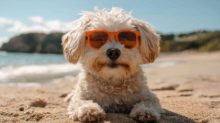 Adorable Dog Wearing Sunglasses on Beach