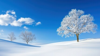 Winter Landscape With Snow Covered Trees And Blue Sky