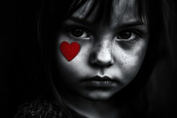 Caucasian female child with heart shaped paint on cheek