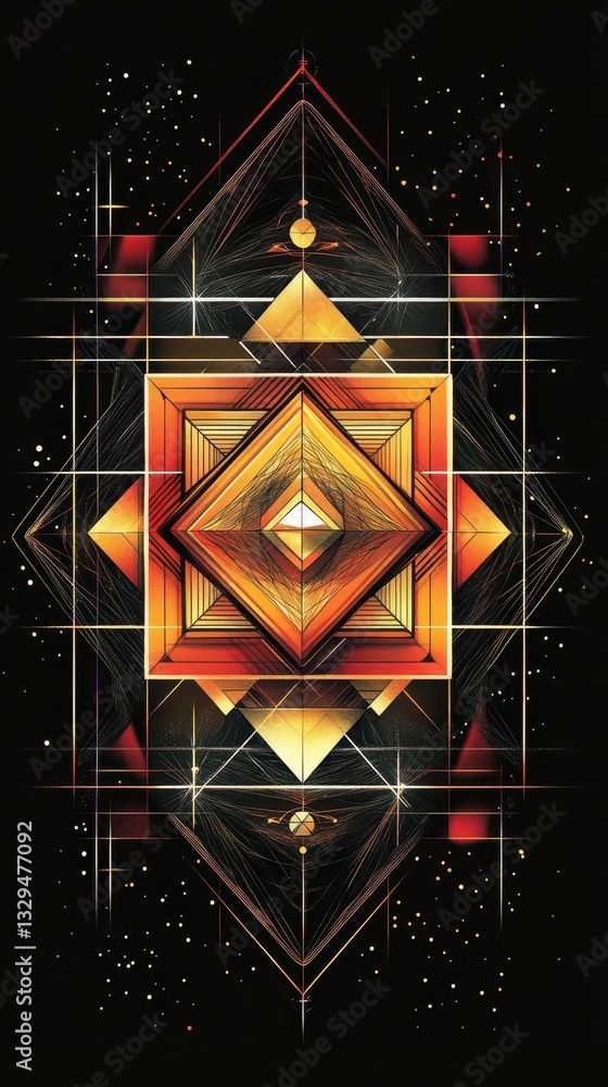 Poster abstract geometric design with various overlapping shapes and lines