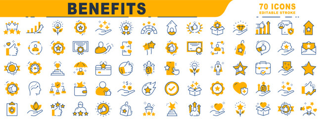 Big set of soft benefits filled line icons