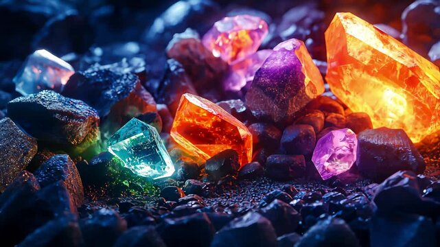 A bunch of different minerals different rocks	
