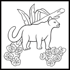 Panther standing in jungle with leaves and a branch 