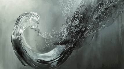 A high-resolution close-up image depicts a monochrome abstract swirl of water. The water appears to be in motion, creating a dynamic and flowing pattern.  The grayscale palette consists primarily