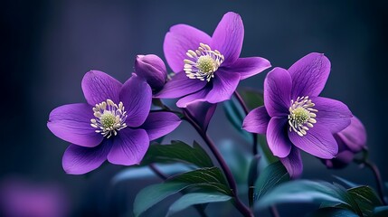 Fototapeta premium Vibrant Purple Flowers in Soft Focus: A Close-Up Spring Bloom AI Generated