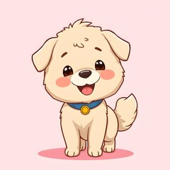 Obraz premium Cute Cartoon Puppy Standing with a Collar on a Pink Background