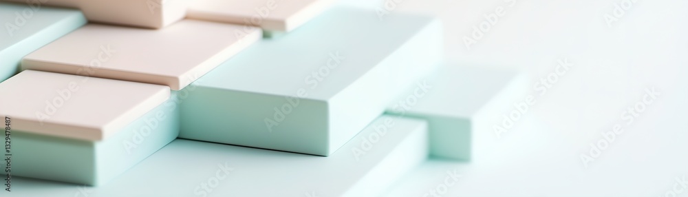 Poster soft green geometric shapes overlap along the bottom, creating a stylish background. the blurred upp
