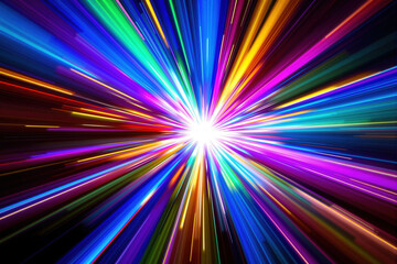 Multicolored abstract shiny background with bokeh defocused lights and rays of light