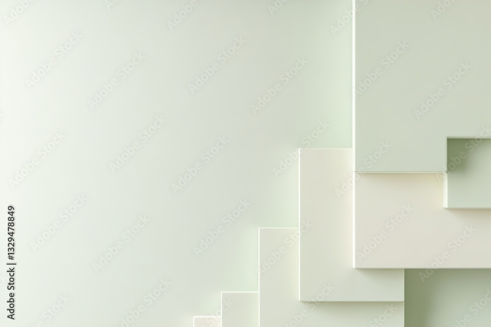 Aufkleber overlapping semi-transparent geometric shapes in soft green create a modern aesthetic along the bott