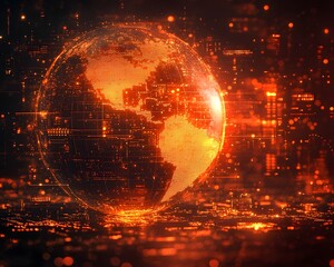 Glowing Red Globe Symbolizing Regions Impacted by Economic Downturn or Crisis