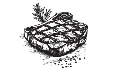Grilled steak, sketch on white	
