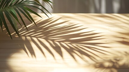 Obraz premium A tropical leaf shadow falling on a light wooden table. digital