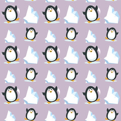 Obraz premium Seamless Pattern of Cute Cartoon Penguin 