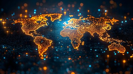 Glowing Holographic World Map Visualizing Economic Turmoil and Declining Trends