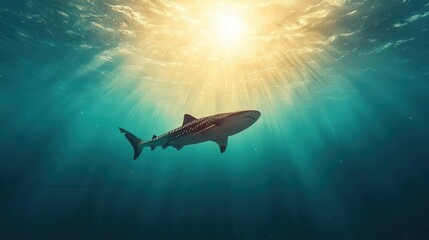 Obraz premium Whale shark slowly swimming past, accompanied by remoras, majestic underwater scene, green screen