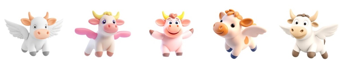 Naklejka premium Cute Flying Cow Toy Characters for Children Fun