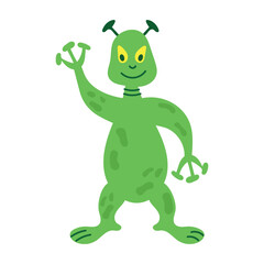 Alien character isolated on white background. Vector illustration of cute green alien