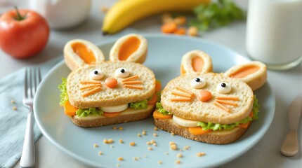 Creative Sandwiches Styled as Bunny Faces for a Fun and Nutritious Meal