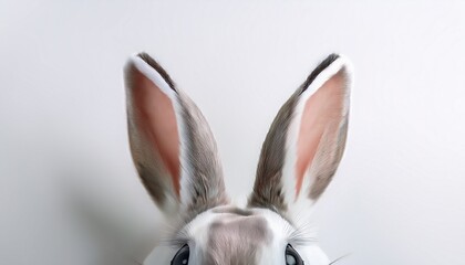 Obraz premium Cute bunny ears poking from the top corners, with subtle shadows, creating an adorable and playful design on a white background. 