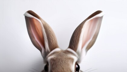 Obraz premium Cute bunny ears poking from the top corners, with subtle shadows, creating an adorable and playful design on a white background. 