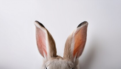 Obraz premium Cute bunny ears poking from the top corners, with subtle shadows, creating an adorable and playful design on a white background. 