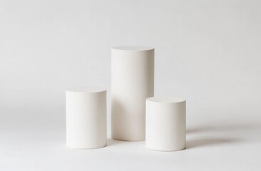 Three simple white concrete display podiums for product photography