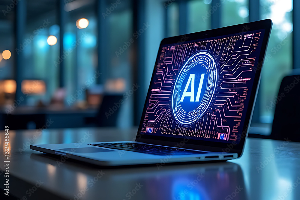 Poster exploring ai technology modern office digital image high-tech environment close-up view