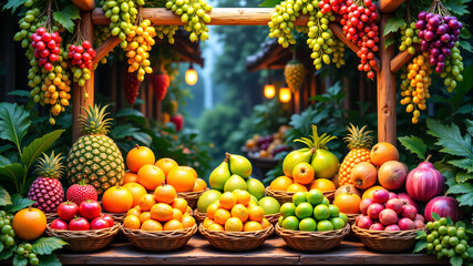 Vibrant Fruit Market Display with Fresh Produce