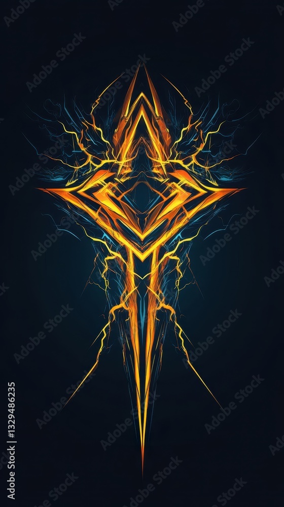Poster a symmetrical abstract design featuring vibrant colors and dynamic lines