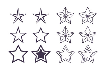 Obraz premium Star Icon Collection, Diverse Star Shapes, Black Star Symbols, and Sparkle Vector Clipart Isolated Illustration.