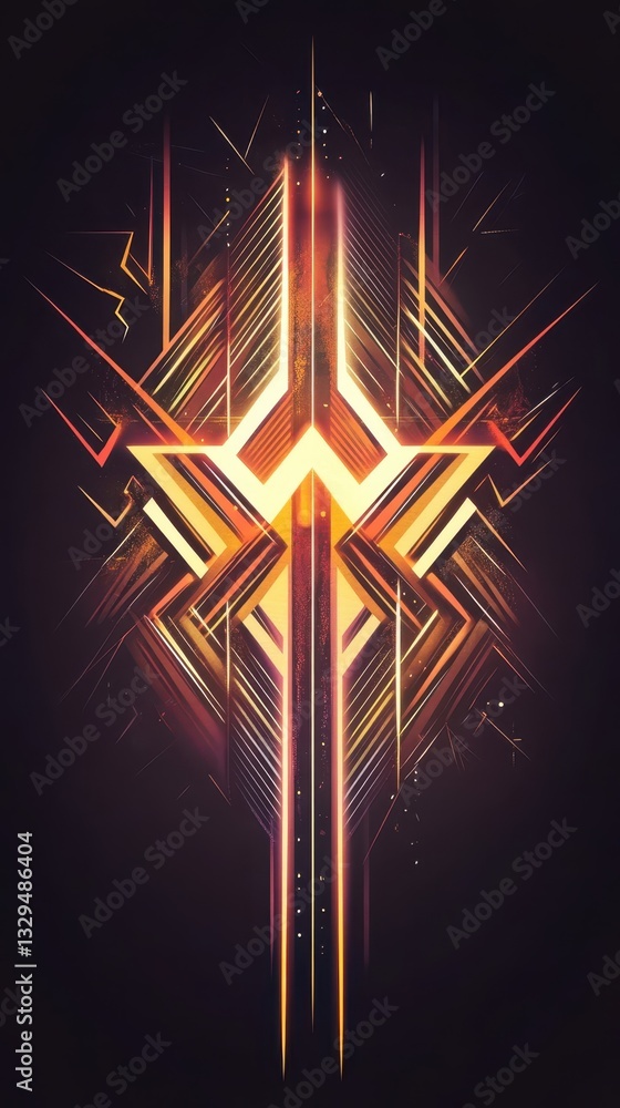 Poster abstract geometrical illustration featuring bright lines in a symmetrical pattern design