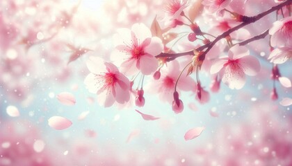 Pink cherry blossoms bloom, a spring floral beauty