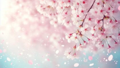 Delicate pink cherry blossoms bloom on branches, signaling spring's floral beauty