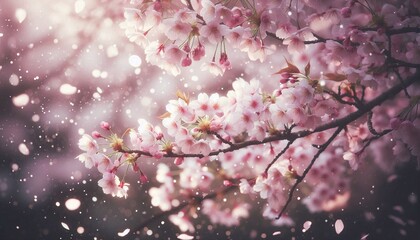 Spring blossoms paint the sky pink with delicate cherry petals on a flowering branch