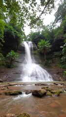 Fototapeta premium Pak Khlong Waterfall in Monsoon Season Roaring Cascades and Lush Vibrant Greenery of Saraburi s Natural Splendor
