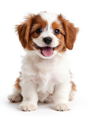 happy Havanese puppy with fluffy fur is sitting and looking at camera, showcasing its playful and cheerful personality. This adorable dog exudes joy and charm