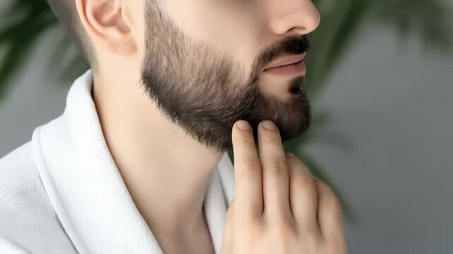 Grooming techniques for maintaining a well-defined beard in a modern bathroom setting