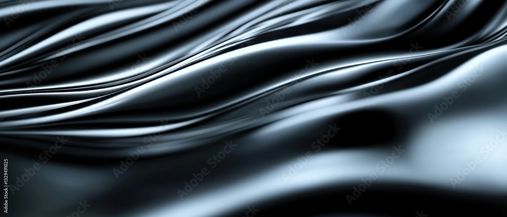 Poster abstract flowing black fabric waves creating a smooth texture, with soft shadows enhancing depth and