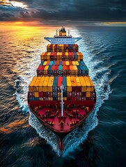 Fototapeta premium A container ship at sea