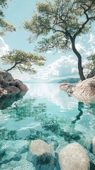 Turquoise lake with trees and crystal-clear water