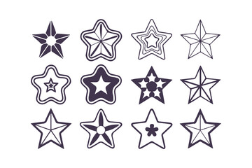 Star Icon Collection, Various Star Shapes, Black Star Icon Set, Sparkle Star Icon Set Vector Clipart Isolated Illustration
