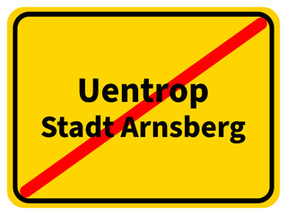 Grafische Darstellung des Ortsausgangsschildes von Uentrop, einem Ortsteil der Stadt Arnsberg im Sauerland