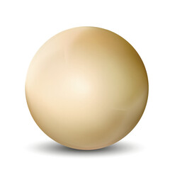 Glass beige ball or precious pearl. Glossy realistic ball, 3D abstract vector illustration highlighted on a white background. Big metal bubble with shadow.