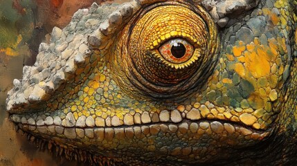 Naklejka premium A detailed close up oil painting portrait of a reptile head