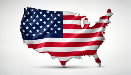 USA map in flag colors on plain background, patriotic symbolism