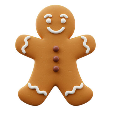 Festive Gingerbread Man with Cheerful Expression on Transparent Background