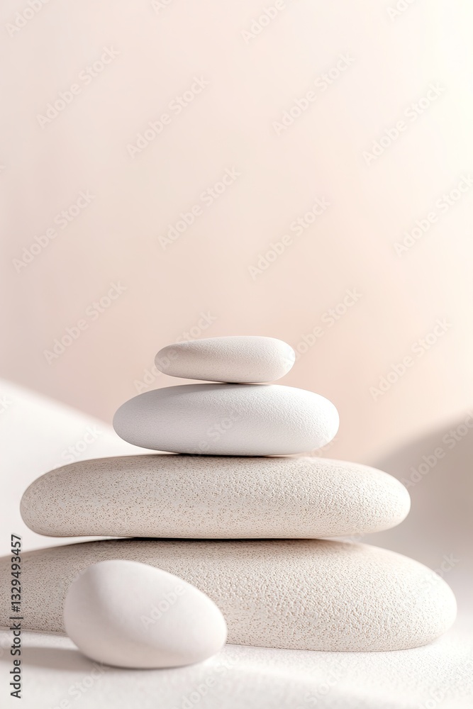 Poster layered beige pebble-like shapes provide a calming, textured background, allowing for open text plac